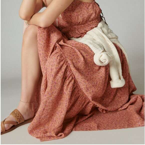 Lucky Brand Paisley Tiered Maxi Dress, XL, Coral - Picture 5 of 5